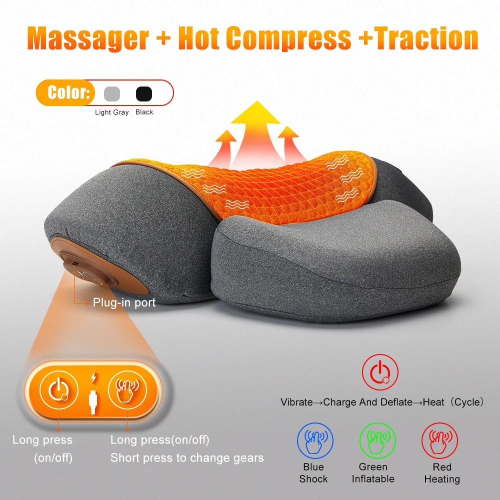 3 in 1 Neck Massager Cervical Pillow Hot Compress Vibration Massage Neck Traction Relax Pillow Spine Support Massager Tools