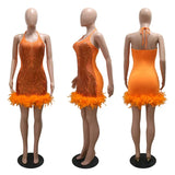 Sequin Mesh Halter Backless Cocktail Dress