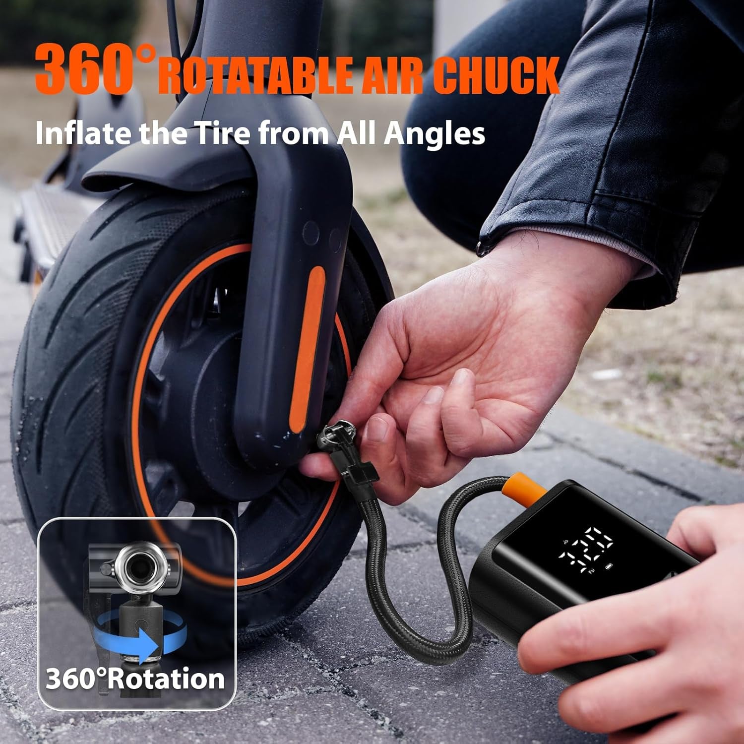 AVID POWER Portable Tire Inflator for Car, Cordless Air Compressor W/ 4500Mah Battery and 12V DC Adapter, Air Pump for Car Tires, Motorcycle, Bicycle, Ball and Small Inflatables W/Smart Modes