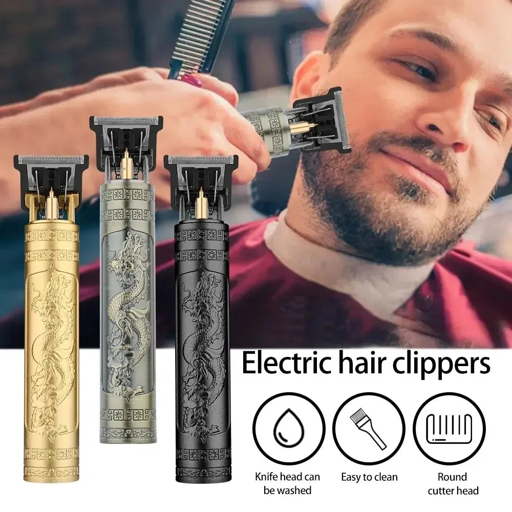 Vintage T9 Electric Hair Cutting Machine Hair Clipper Professional Men Shaver Rechargeable Barber Trimmer for Men Dragon Buddha - stylishhomedecor2024.com