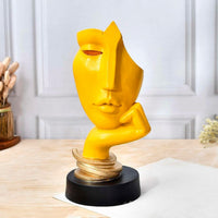 Modern Yellow Abstract Face Sculpture with Golden Base – Contemporary
