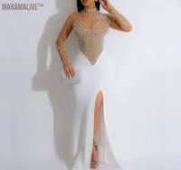 Pearl Party Dress Female Diamond Sheer Mesh - stylishhomedecor2024.com