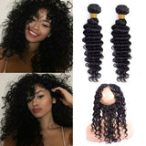 Peruvian Human Hair Extensions 360 Lace Frontal With 2 Bundles Deep