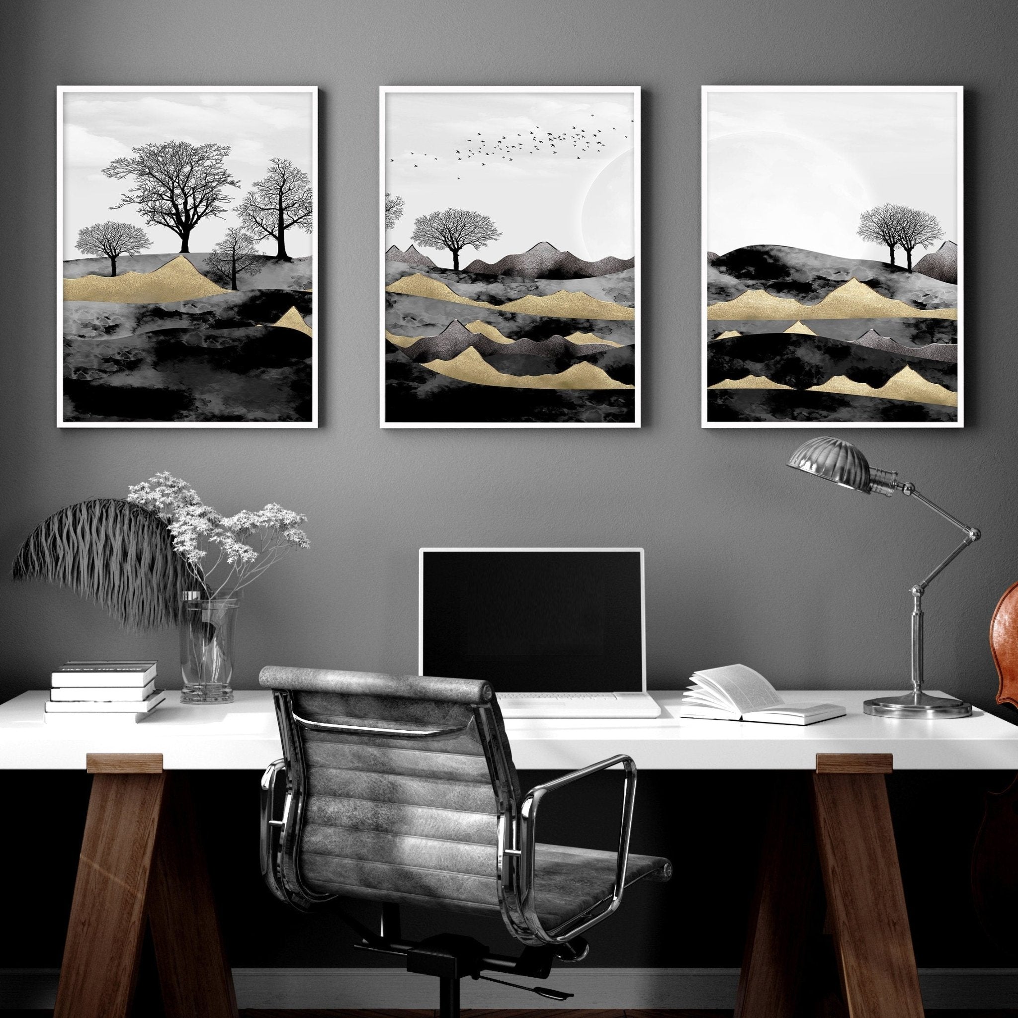 Scandinavian home decor for office | set of 3 wall art prints