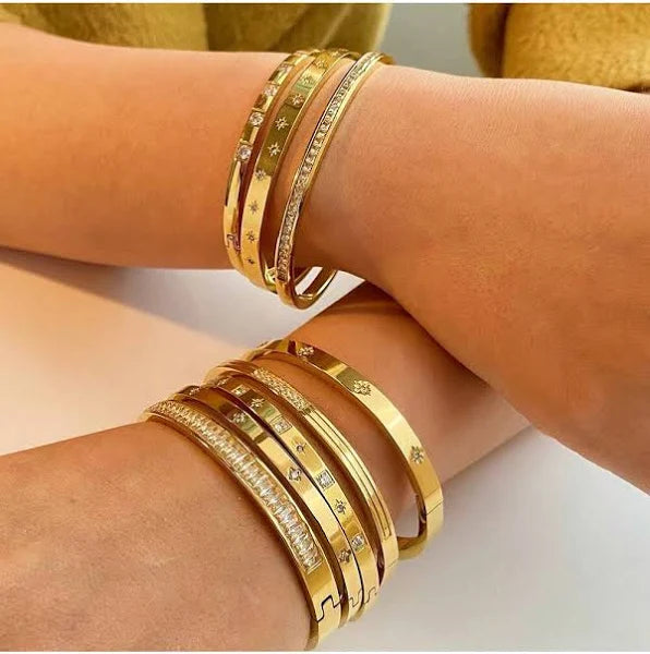 Set of Stylish Titanium Steel Gold Bracelets